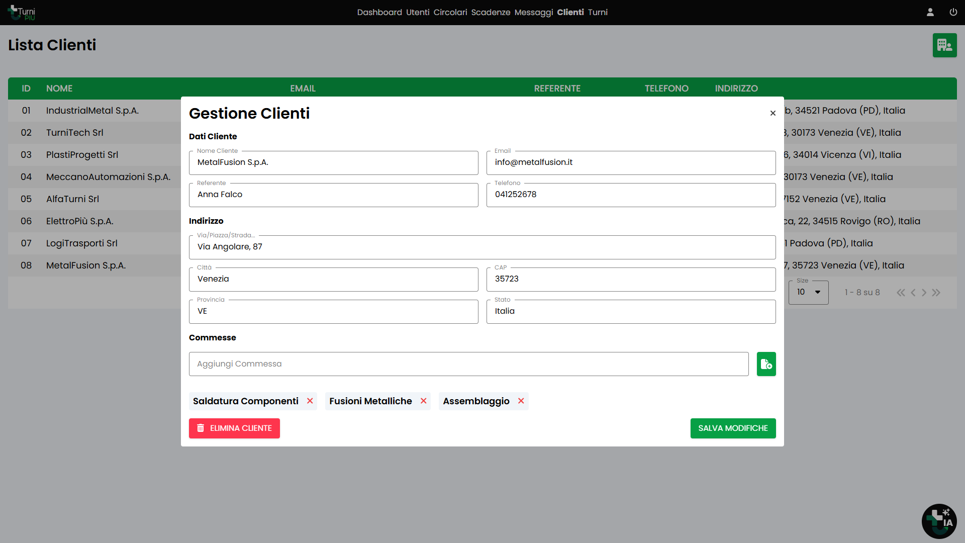 Screenshot Clienti TurniPIU